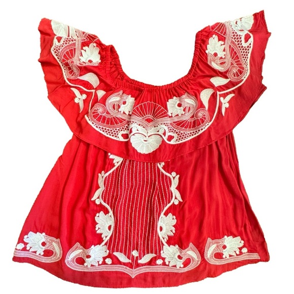 Buddy Love Top Off the Shoulder Floral Embroidered Blouse Size L - Picture 1 of 15